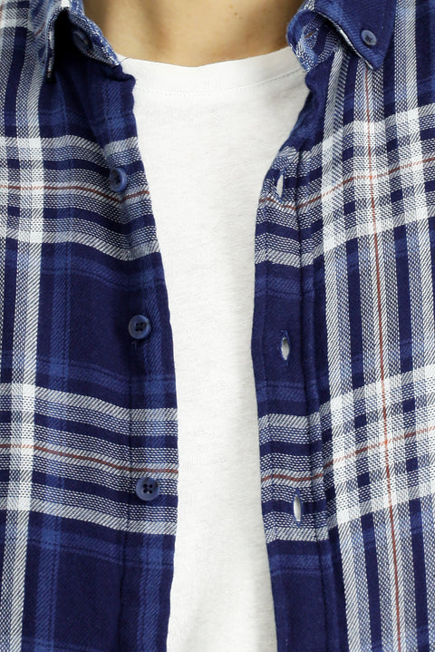Indigo Long Sleeve Regular Fit Plaid Sport Cotton Button-Down Shirt