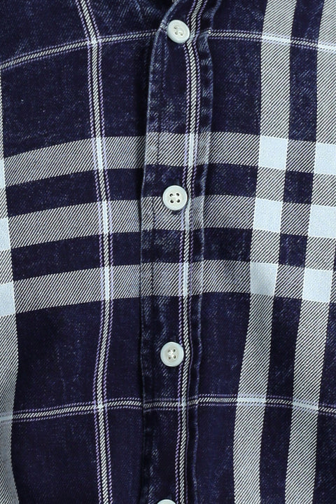 Dark Navy Long Sleeve Regular Fit Plaid Sport Button-Down Collar Cotton Shirt