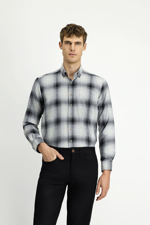 Medium Grey Long Sleeve Regular Fit Lumberjack Button Collar Cotton Easy Iron Shirt