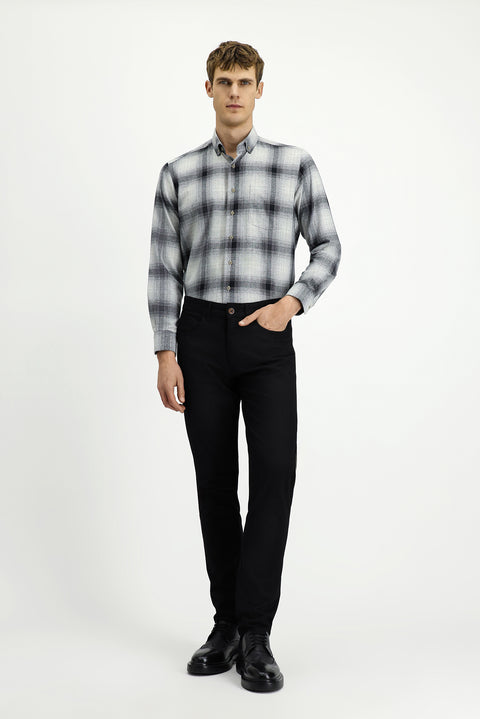 Medium Grey Long Sleeve Regular Fit Lumberjack Button Collar Cotton Easy Iron Shirt