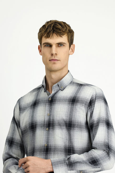 Medium Grey Long Sleeve Regular Fit Lumberjack Button Collar Cotton Easy Iron Shirt