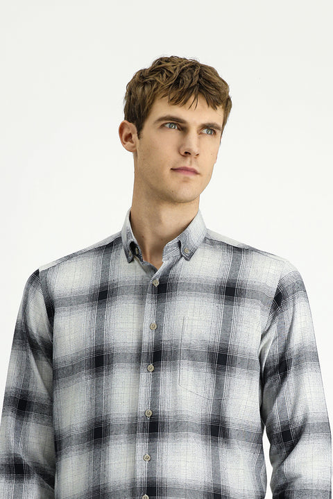 Medium Grey Long Sleeve Regular Fit Lumberjack Button Collar Cotton Easy Iron Shirt
