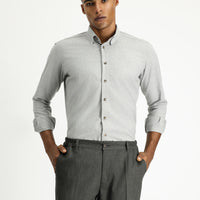 Light Grey Long Sleeve Slim Fit Narrow Cut Lumberjack Sport Cotton Button-Down Collar Shirt
