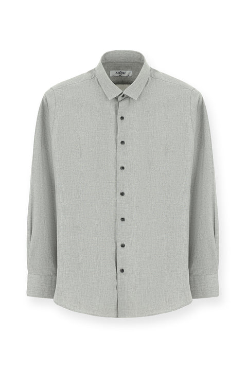 Light Grey Long Sleeve Slim Fit Narrow Cut Lumberjack Sport Cotton Button-Down Collar Shirt