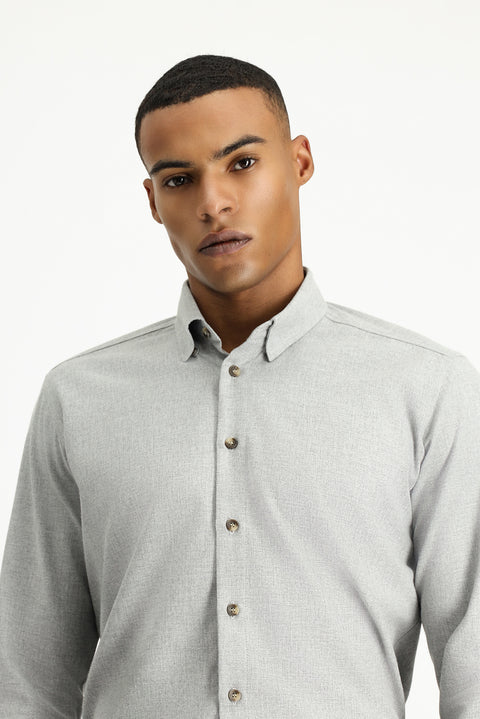 Light Grey Long Sleeve Slim Fit Narrow Cut Lumberjack Sport Cotton Button-Down Collar Shirt