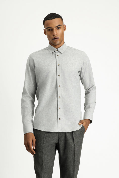Light Grey Long Sleeve Slim Fit Narrow Cut Lumberjack Sport Cotton Button-Down Collar Shirt