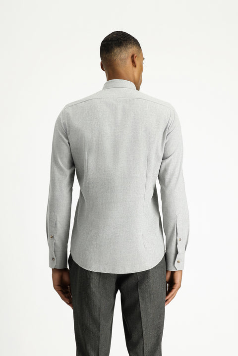Light Grey Long Sleeve Slim Fit Narrow Cut Lumberjack Sport Cotton Button-Down Collar Shirt