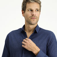 Dark Navy Long Sleeve Slim Fit Narrow Cut Lumberjack Sport Cotton Button-Down Collar Shirt