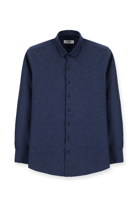 Dark Navy Long Sleeve Slim Fit Narrow Cut Lumberjack Sport Cotton Button-Down Collar Shirt