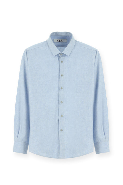 Light Blue Long Sleeve Slim Fit Narrow Cut Lumberjack Sport Cotton Button-Down Collar Shirt