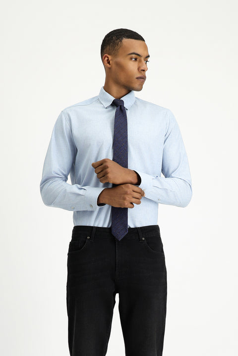 Light Blue Long Sleeve Slim Fit Narrow Cut Lumberjack Sport Cotton Button-Down Collar Shirt