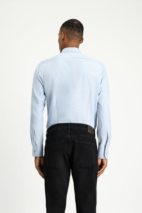 Light Blue Long Sleeve Slim Fit Narrow Cut Lumberjack Sport Cotton Button-Down Collar Shirt