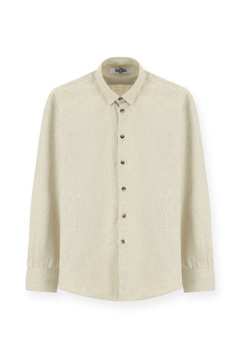 Light Beige Long Sleeve Slim Fit Narrow Cut Lumberjack Sport Cotton Button-Down Collar Shirt