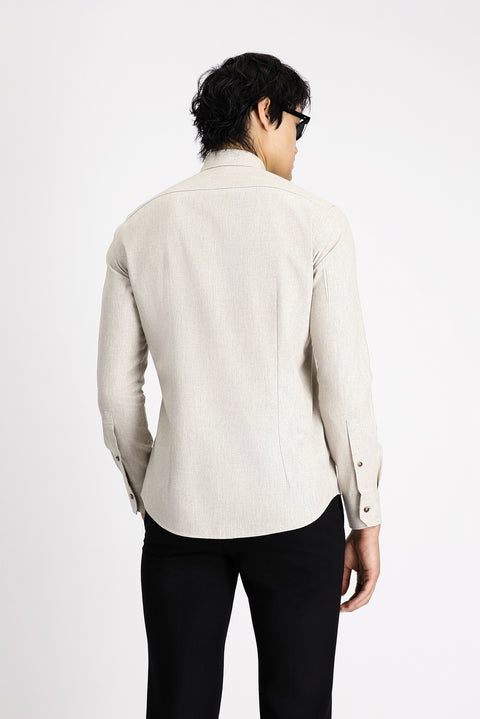 Light Beige Long Sleeve Slim Fit Narrow Cut Lumberjack Sport Cotton Button-Down Collar Shirt