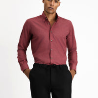 Light Burgundy Long Sleeve Slim Fit Narrow Cut Lumberjack Sport Cotton Button-Down Collar Shirt
