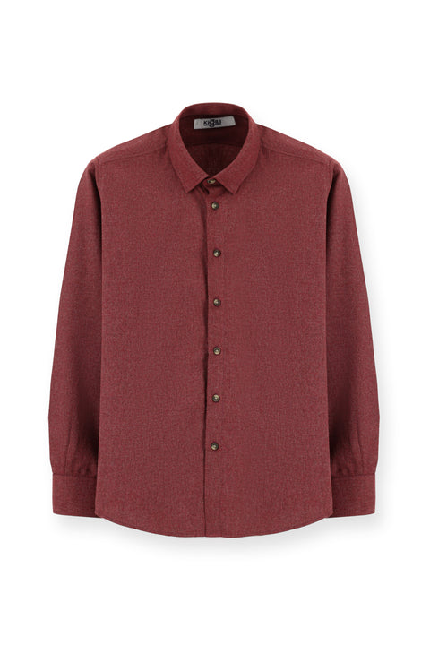 Light Burgundy Long Sleeve Slim Fit Narrow Cut Lumberjack Sport Cotton Button-Down Collar Shirt