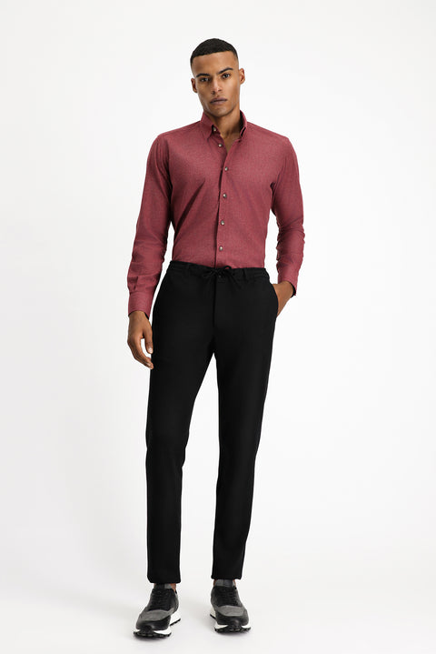 Light Burgundy Long Sleeve Slim Fit Narrow Cut Lumberjack Sport Cotton Button-Down Collar Shirt