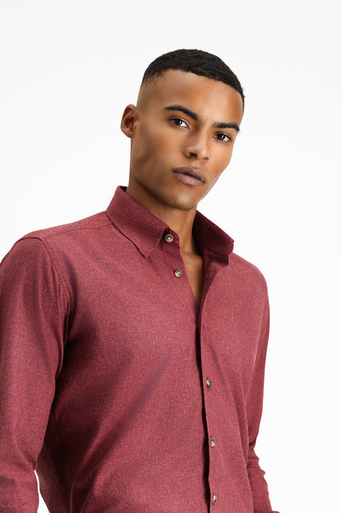 Light Burgundy Long Sleeve Slim Fit Narrow Cut Lumberjack Sport Cotton Button-Down Collar Shirt