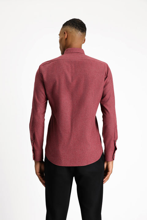 Light Burgundy Long Sleeve Slim Fit Narrow Cut Lumberjack Sport Cotton Button-Down Collar Shirt