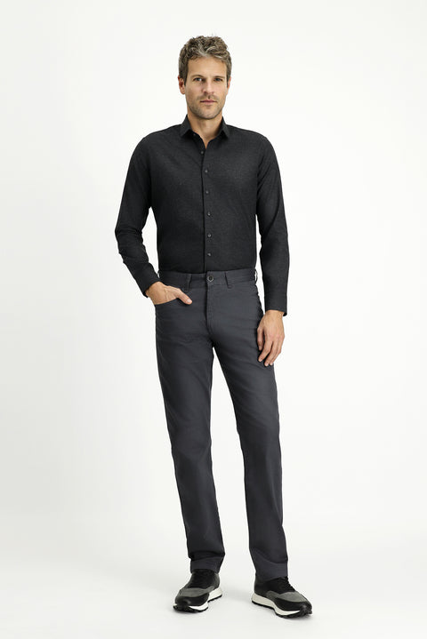 Light Anthracite Long Sleeve Slim Fit Narrow Cut Lumberjack Sport Cotton Button-Down Shirt