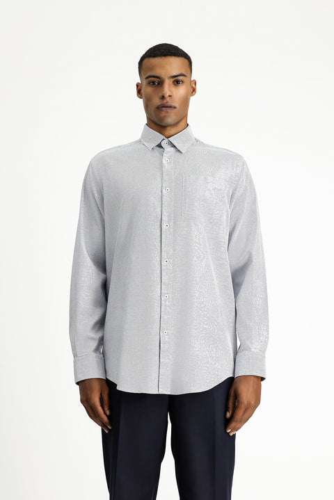Medium Navy Long Sleeve Regular Fit Patterned Cotton Shirt