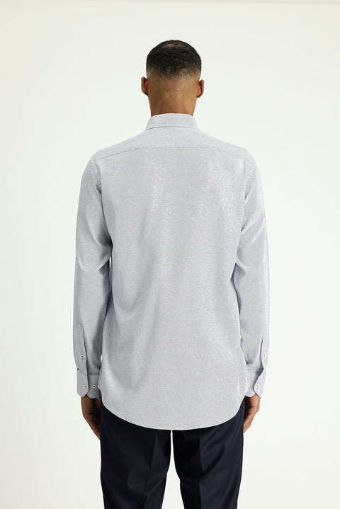 Medium Navy Long Sleeve Regular Fit Patterned Cotton Shirt