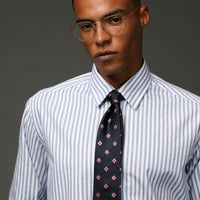 Light Navy Long Sleeve Regular Fit Striped Cotton Shirt