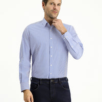 Light Navy Long-Sleeve Classic Striped Cotton Shirt