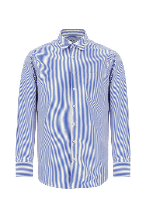 Light Navy Long-Sleeve Classic Striped Cotton Shirt