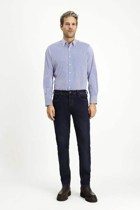 Light Navy Long-Sleeve Classic Striped Cotton Shirt