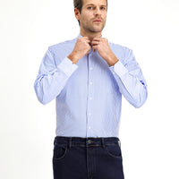 Blue Long-Sleeve Classic Striped Cotton Shirt