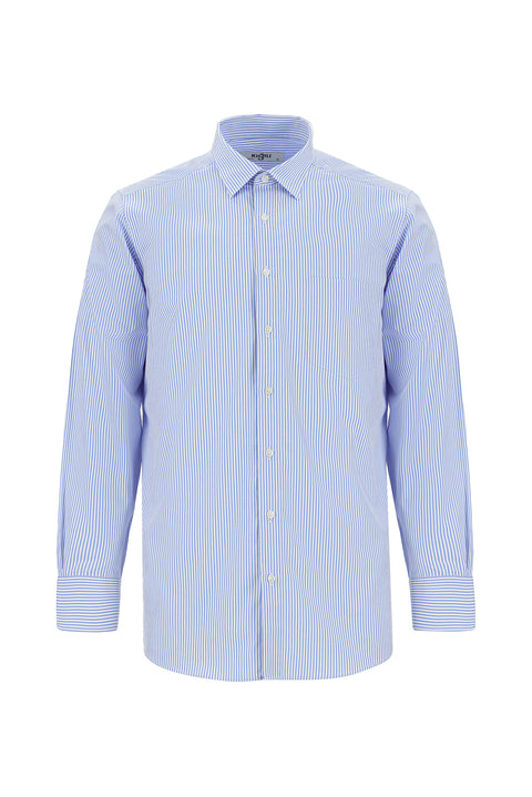 Blue Long-Sleeve Classic Striped Cotton Shirt