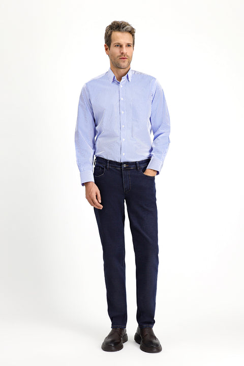 Blue Long-Sleeve Classic Striped Cotton Shirt