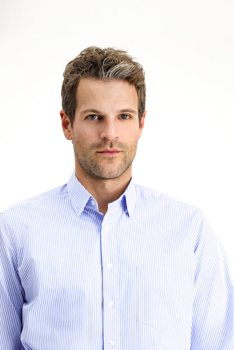 Blue Long-Sleeve Classic Striped Cotton Shirt