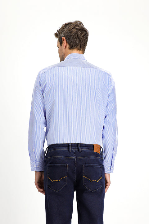 Blue Long-Sleeve Classic Striped Cotton Shirt