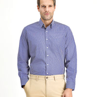 Dark Navy Long-Sleeve Classic Striped Cotton Shirt