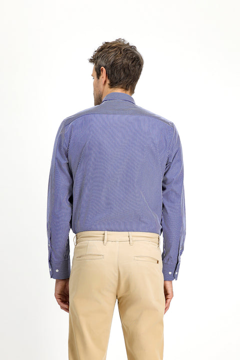 Dark Navy Long-Sleeve Classic Striped Cotton Shirt