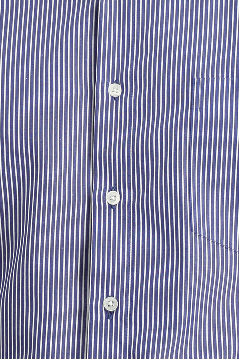 Dark Navy Long-Sleeve Classic Striped Cotton Shirt