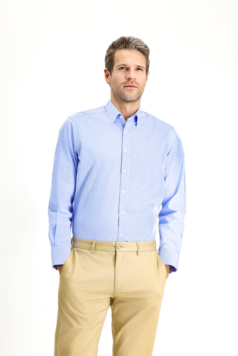 Blue Long-Sleeve Classic Striped Cotton Shirt