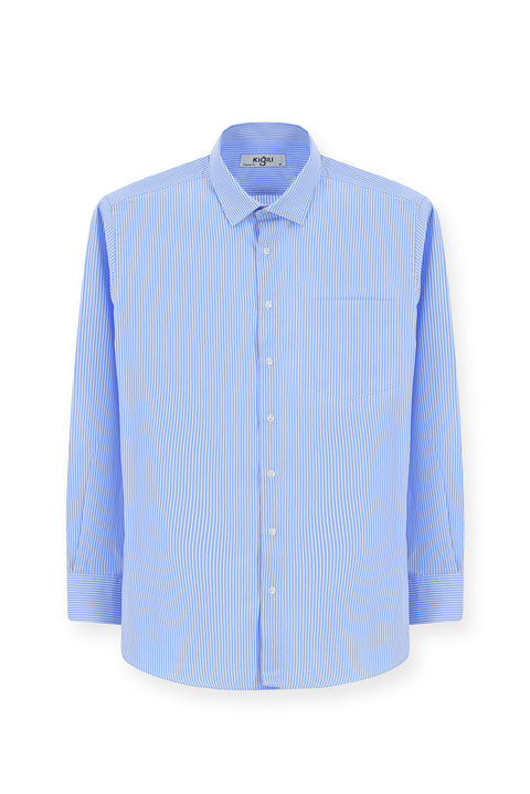 Blue Long-Sleeve Classic Striped Cotton Shirt