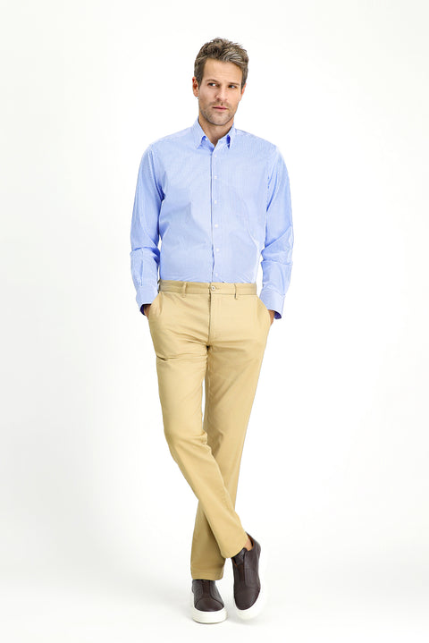 Blue Long-Sleeve Classic Striped Cotton Shirt