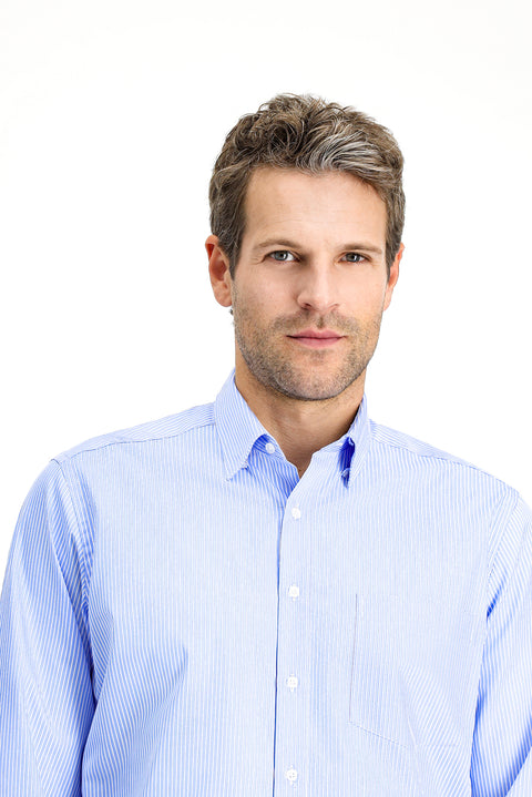 Blue Long-Sleeve Classic Striped Cotton Shirt