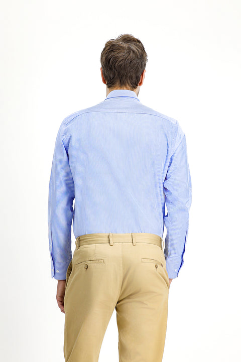 Blue Long-Sleeve Classic Striped Cotton Shirt