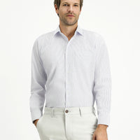 White Long-Sleeve Striped Cotton Classic Easy-Iron Shirt