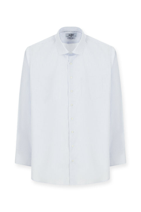 White Long-Sleeve Striped Cotton Classic Easy-Iron Shirt