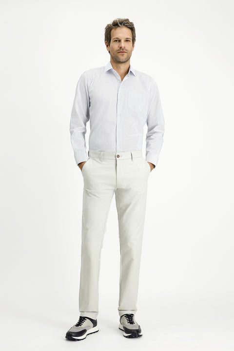 White Long-Sleeve Striped Cotton Classic Easy-Iron Shirt