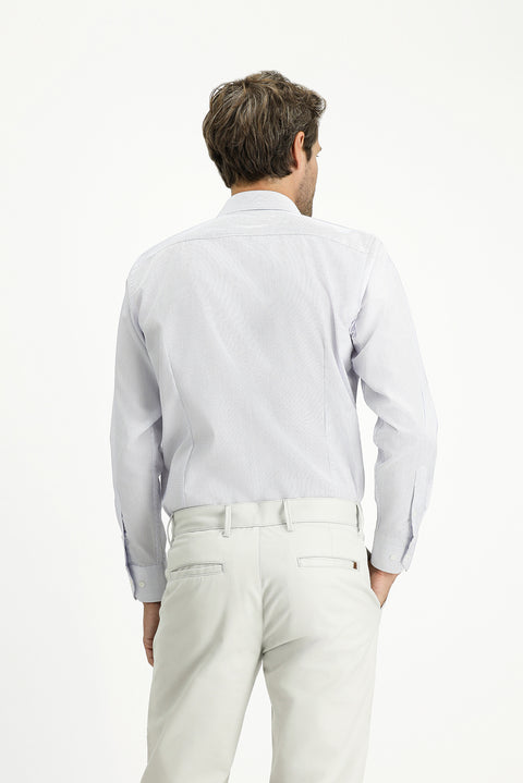 White Long-Sleeve Striped Cotton Classic Easy-Iron Shirt