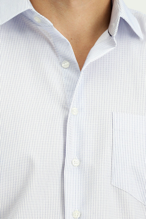 White Long-Sleeve Striped Cotton Classic Easy-Iron Shirt