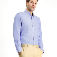 Light Navy Long-Sleeve Classic Plaid Cotton Shirt