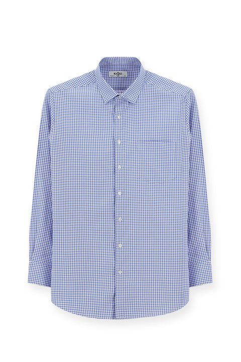 Light Navy Long-Sleeve Classic Plaid Cotton Shirt